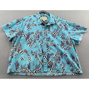 VTG Cooke Street Shirt Womens Sz XL Button Up Angel Fish Hawaiian Cropped